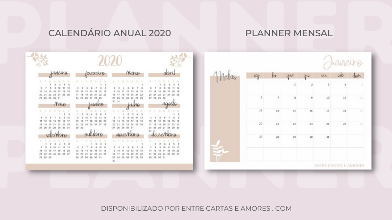 calendario anual e planner mensal